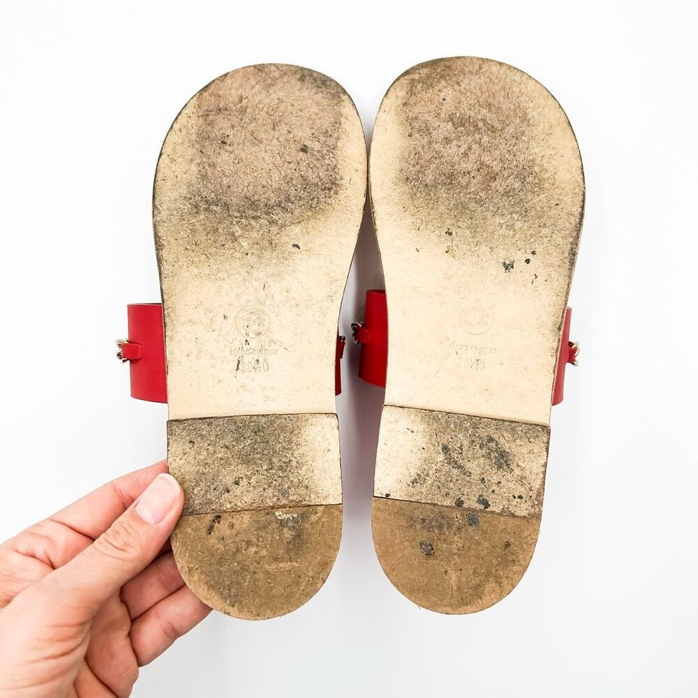 Chanel CC Logo Sandals Chain Leather Flats Size Eu 38.5, US 7.5-8 - Picture 11 of 14